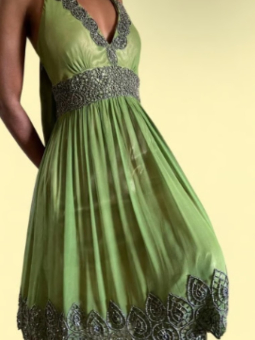 Adrianna Papell Evening Embellished Green Midi Dress